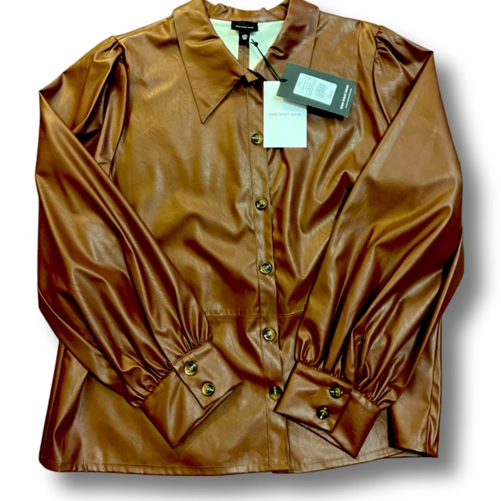 Faux Leather button up shirt. Can double as a jacket. Chocolate Brown.